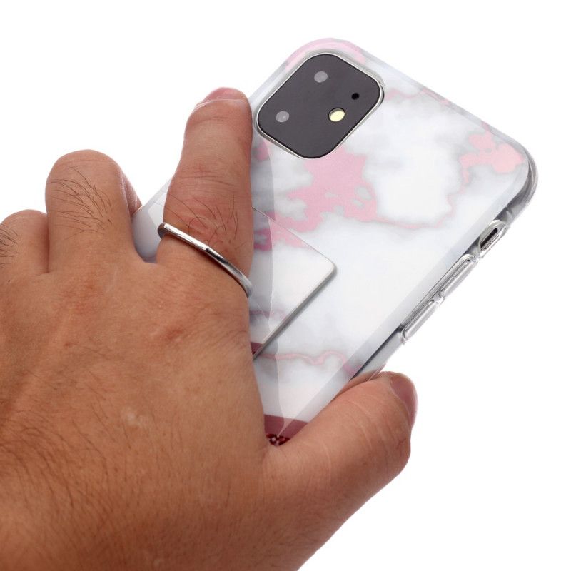 Kuori iPhone 11 Tummansininen Magenta Marmorimalli Tukirenkaalla