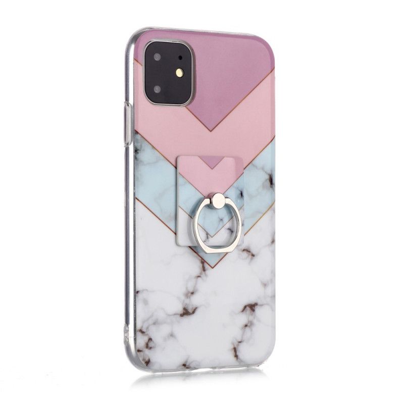 Kuori iPhone 11 Tummansininen Magenta Marmorimalli Tukirenkaalla