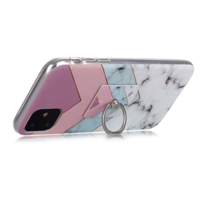 Kuori iPhone 11 Tummansininen Magenta Marmorimalli Tukirenkaalla