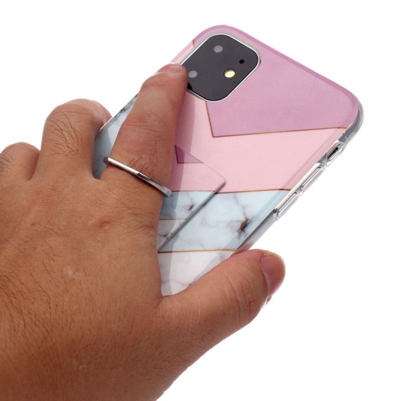 Kuori iPhone 11 Tummansininen Magenta Marmorimalli Tukirenkaalla