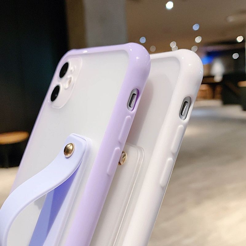 Kuori iPhone 11 Valkoinen Musta Hybridi Tukihihnalla