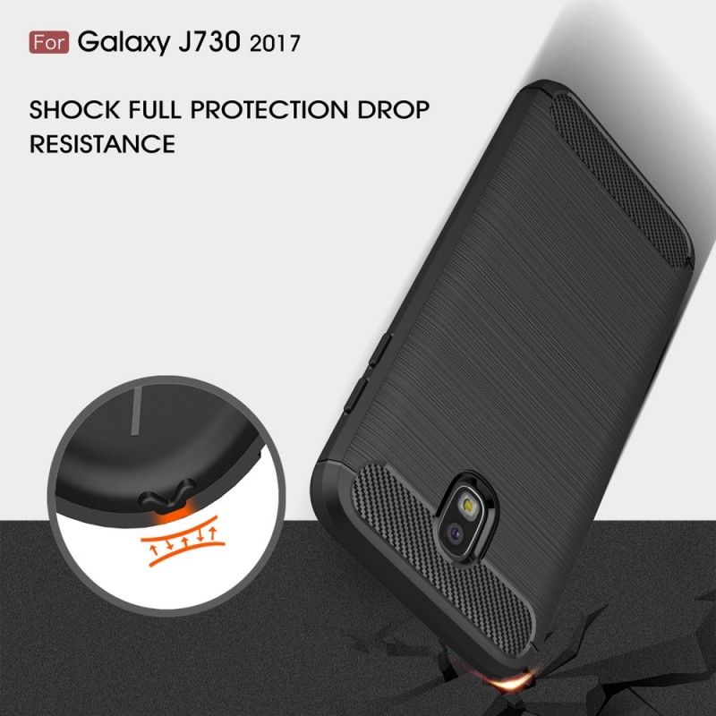 Case Kuoret Samsung Galaxy J7 2017 Punainen Musta Puhelinkuoret Harjattu Hiilikuitu