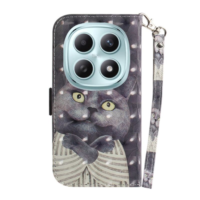 Nahkakotelo Xiaomi Redmi Note 15 5g Harmaa Kissa Ja Nauha