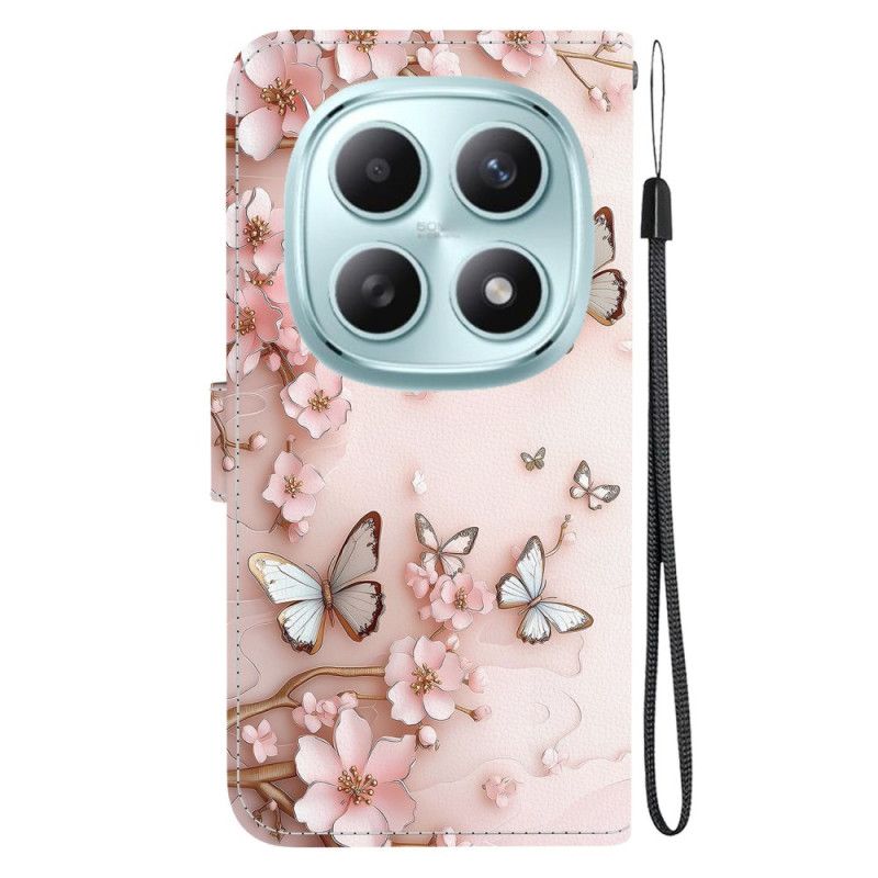 Nahkakotelo Xiaomi Redmi Note 15 5g Vaaleanpunaiset Perhoset