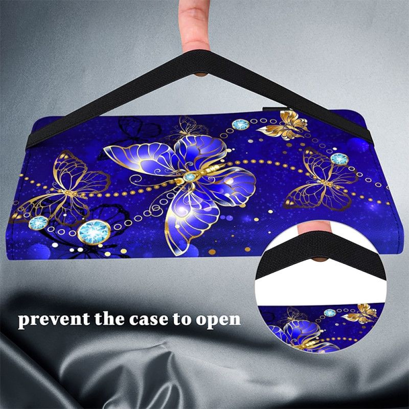 Kuoret iPad (2025) Puhelinkuoret Sinisiä Ja Kultaisia Perhosia