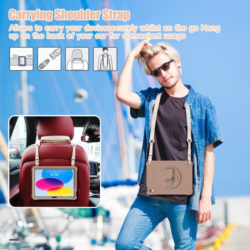 Kuori iPad (2025) 360 Astetta Kääntyvä Teline Ja Olkahihna