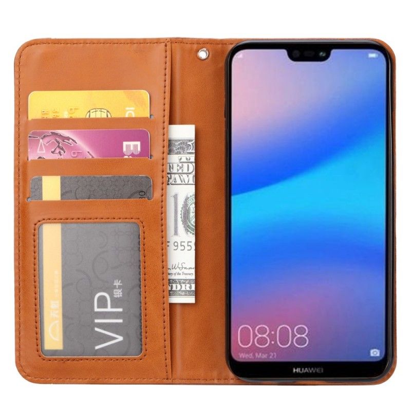 Flip Kotelot Huawei P30 Lite Punainen Musta Tekonahkakorttikotelo Suojakuori