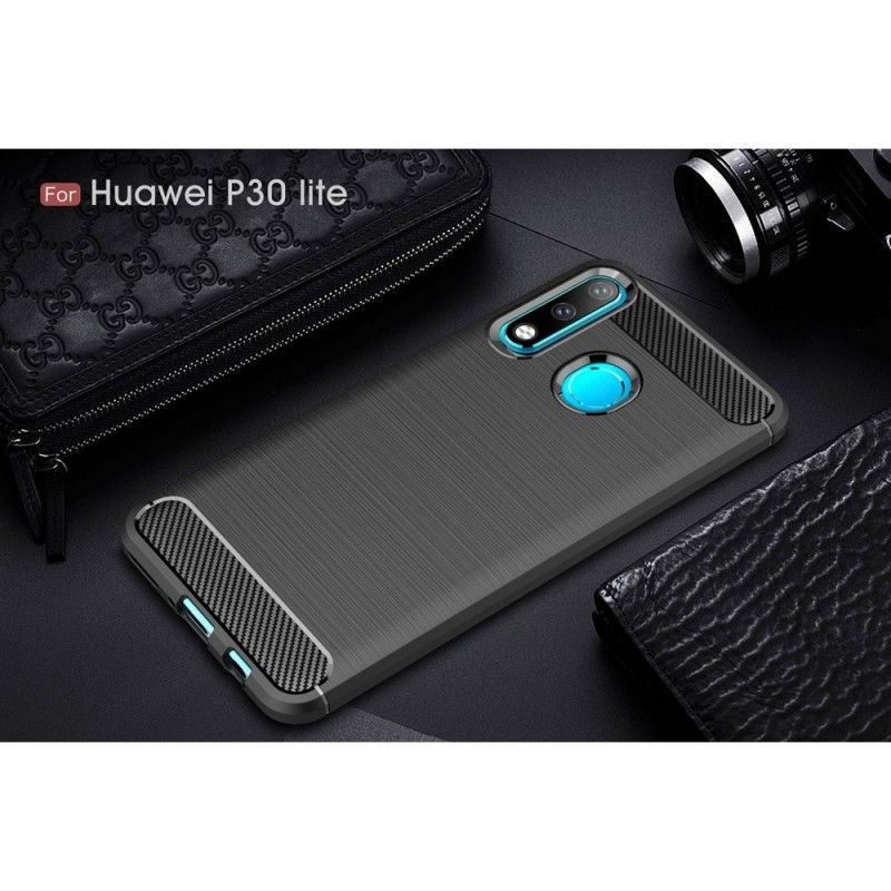 Kuori Huawei P30 Lite Punainen Musta Harjattu Hiilikuitu Suojakuori
