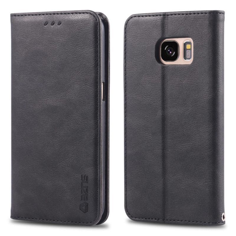 Flip Kotelot Samsung Galaxy S7 Tummanruskea Musta Retro Azns