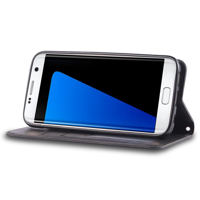 Flip Kotelot Samsung Galaxy S7 Tummanruskea Musta Retro Azns