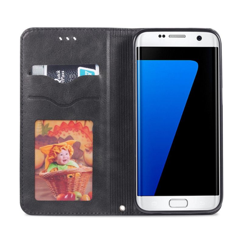 Flip Kotelot Samsung Galaxy S7 Tummanruskea Musta Retro Azns