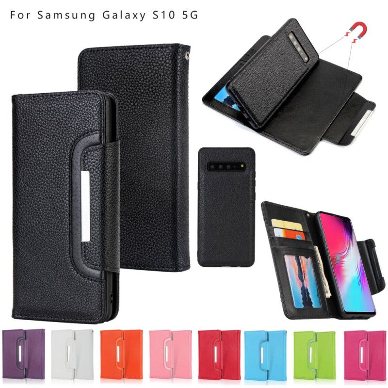 Nahkakotelo Samsung Galaxy S10 5G Valkoinen Musta Puhelinkuoret Irrotettava Kuori