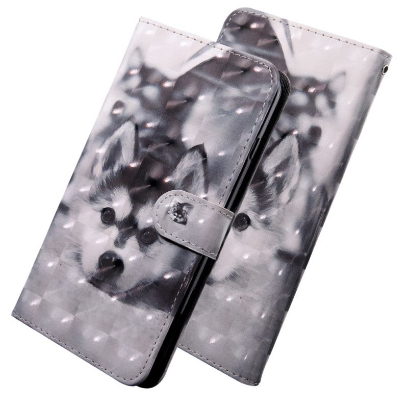 Flip Case Samsung Galaxy A51 Mustavalkoinen Koira