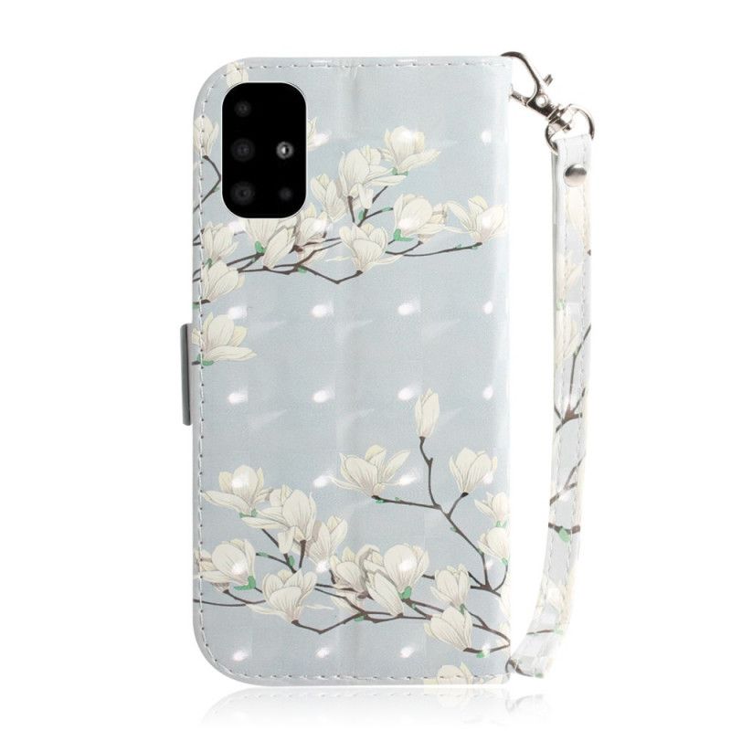 Nahkakotelo Samsung Galaxy A51 Puhelinkuoret Kukkiva Puu. Jossa On Remmi