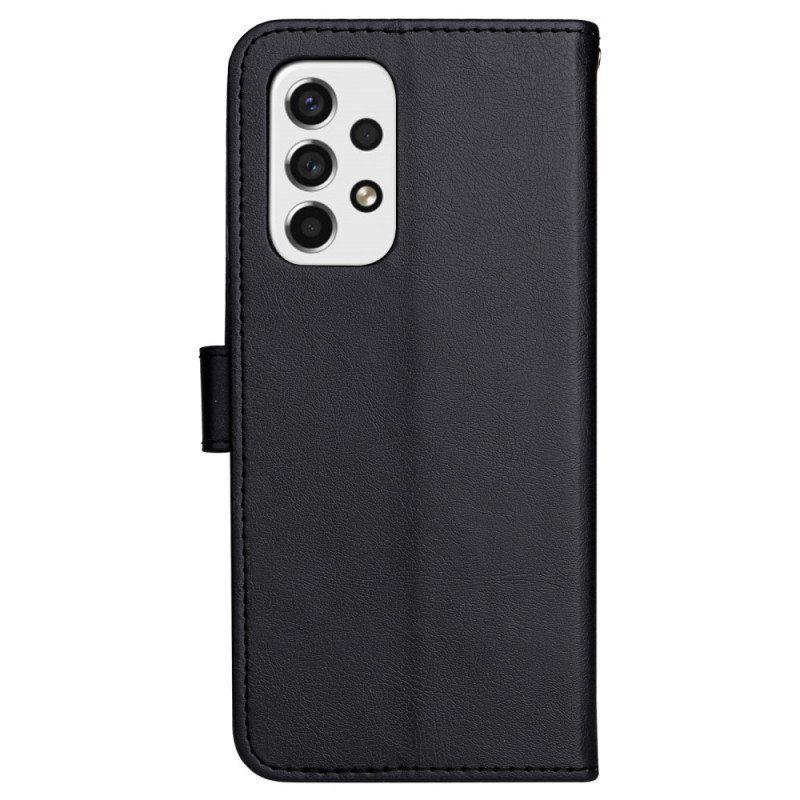 Flip Case Samsung Galaxy A53 5G Suojaketju Kuori Strappy Plain Leather Style