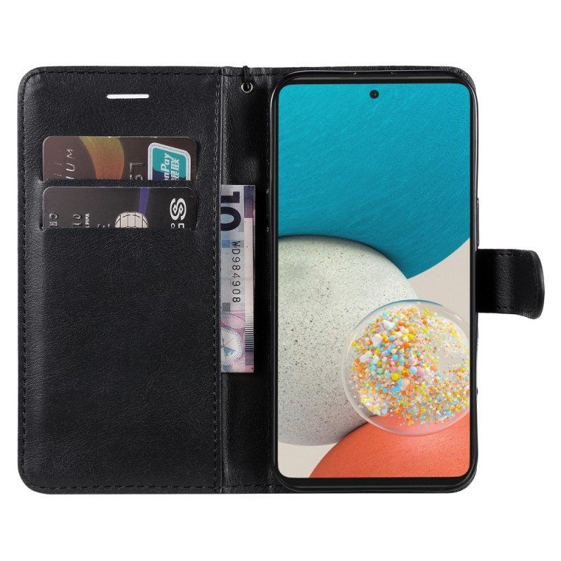 Flip Case Samsung Galaxy A53 5G Suojaketju Kuori Strappy Plain Leather Style