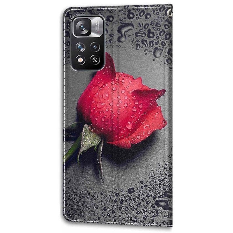 Flip Case Xiaomi Redmi Note 11 Pro Plus 5G Ruusuja Kaulanauhalla