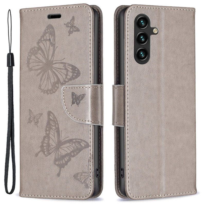 Kotelot Samsung Galaxy A14 / A14 5G Suojaketju Kuori Perhosille Painettu Olkahihna