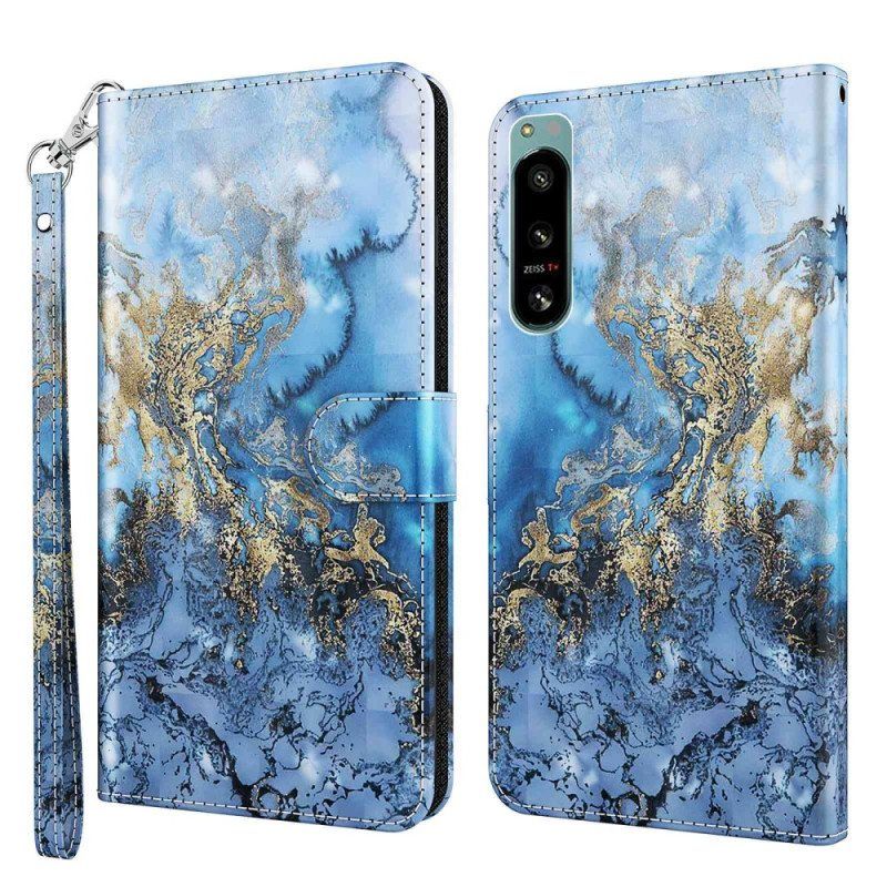 Kotelot Sony Xperia 5 IV Suojaketju Kuori Strappy Marble Style