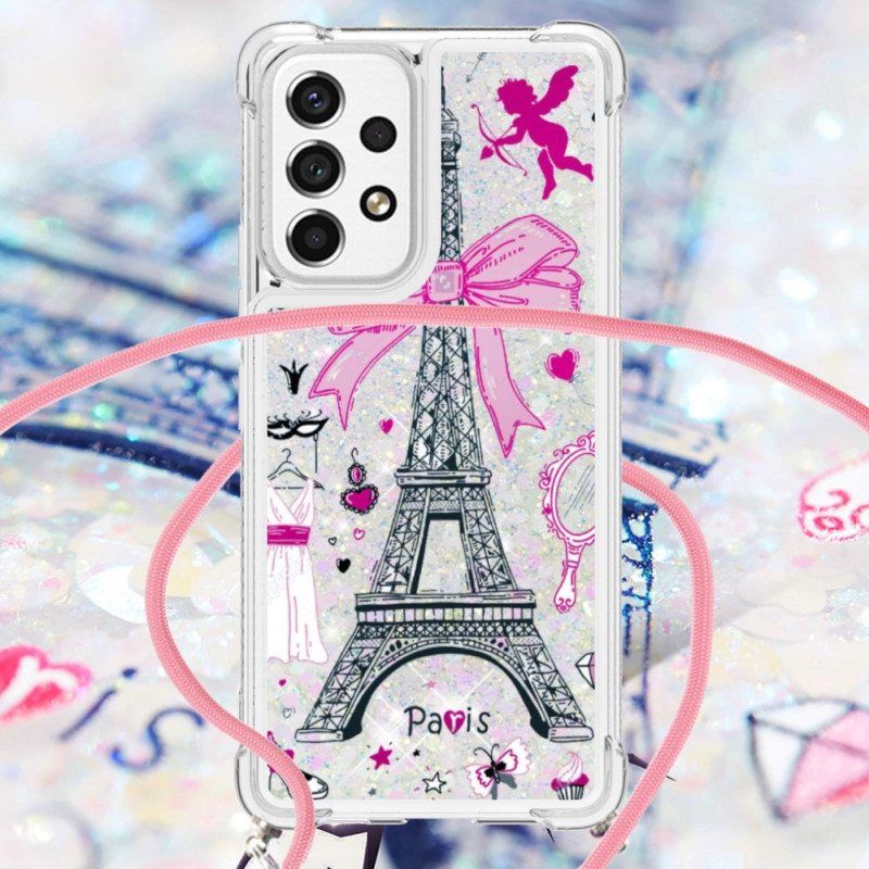 Kuori Samsung Galaxy A53 5G Kiristysnyörillä Cordon Eiffel Towerissa