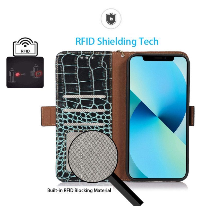 Nahkakotelo iPhone 14 Pro Max Crocodile Style Rfid