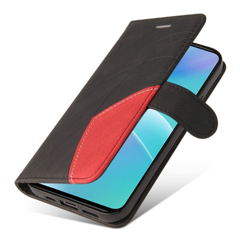 Nahkakotelo OnePlus Nord 2T 5G Bicolor Kt -nahkasarja Hihnakorttipidikkeellä