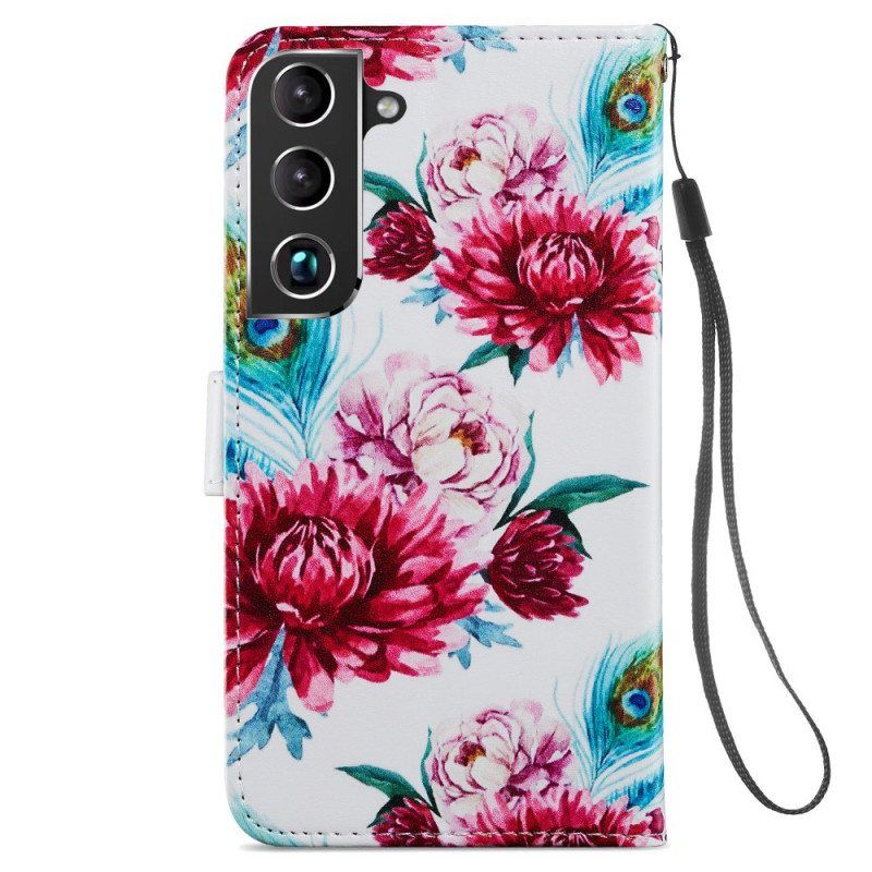 Nahkakotelo Samsung Galaxy S22 5G Voimakkaat Kukat