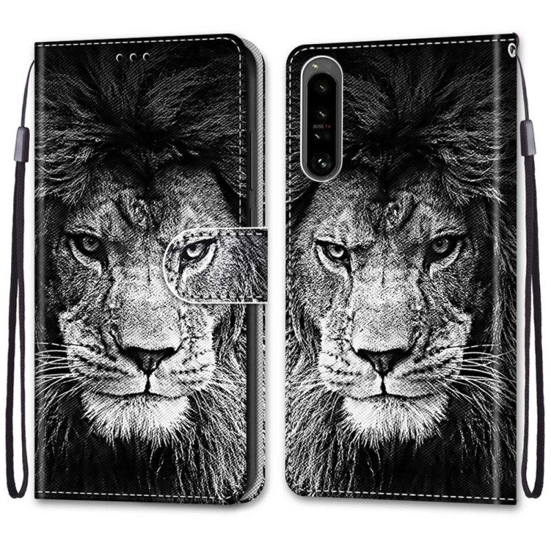 Nahkakotelo Sony Xperia 1 IV Suojaketju Kuori Lanyard Lion
