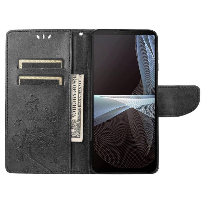 Nahkakotelo Sony Xperia 10 IV Kukat Ja Perhoset