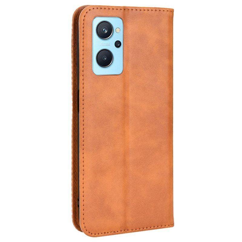 Puhelinkuoret Realme 9i Kotelot Flip Tyylitelty Vintage-nahkaefekti