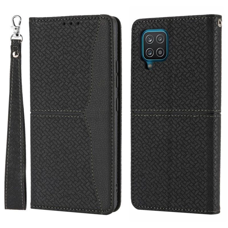 Puhelinkuoret Samsung Galaxy M12 / A12 Suojaketju Kuori Kotelot Flip Strappy Woven Leather Style